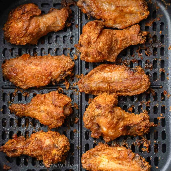 crispy chicken wings cooked in an air fryer.