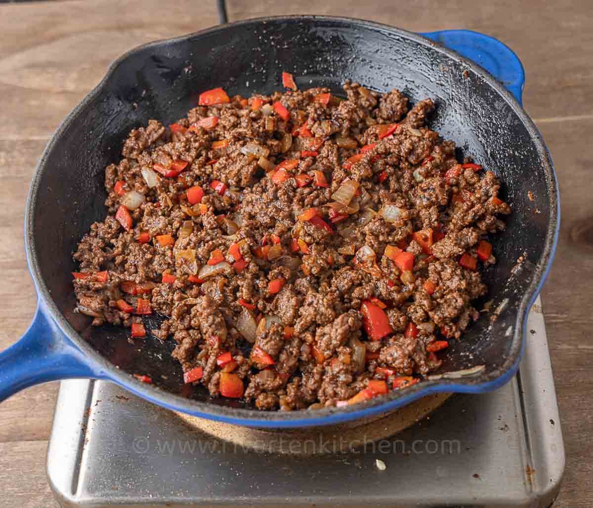 ground beef with bell peppers, onions and then seasoned with taco seasoning.