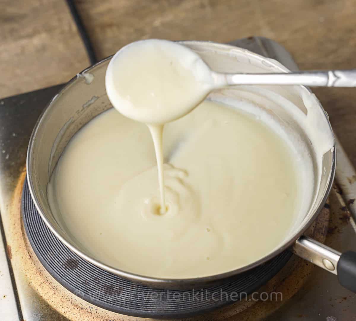 thick sweet sauce made of coconut milk and condensed milk.