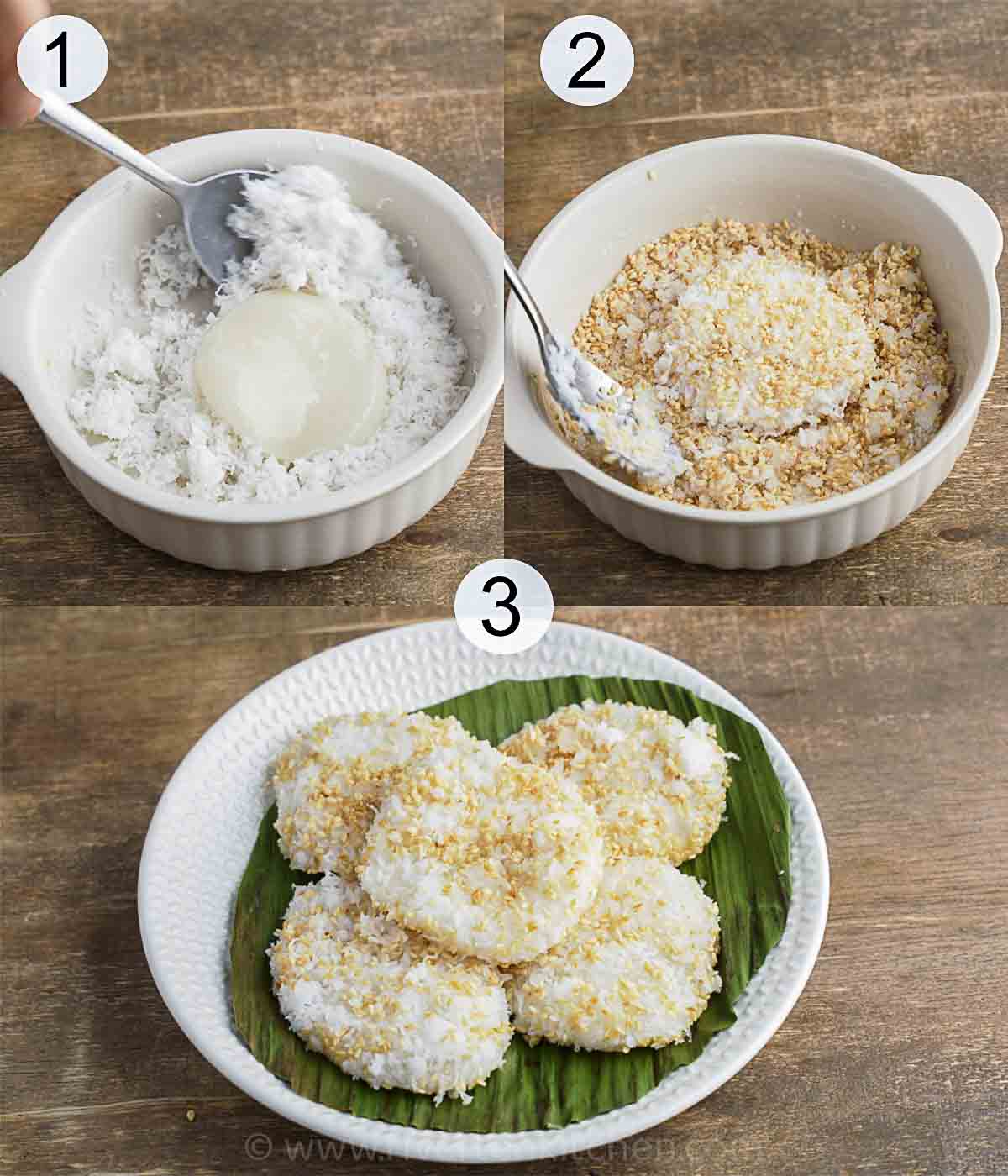 step-by-step process on how to make palitaw with sesame seeds.
