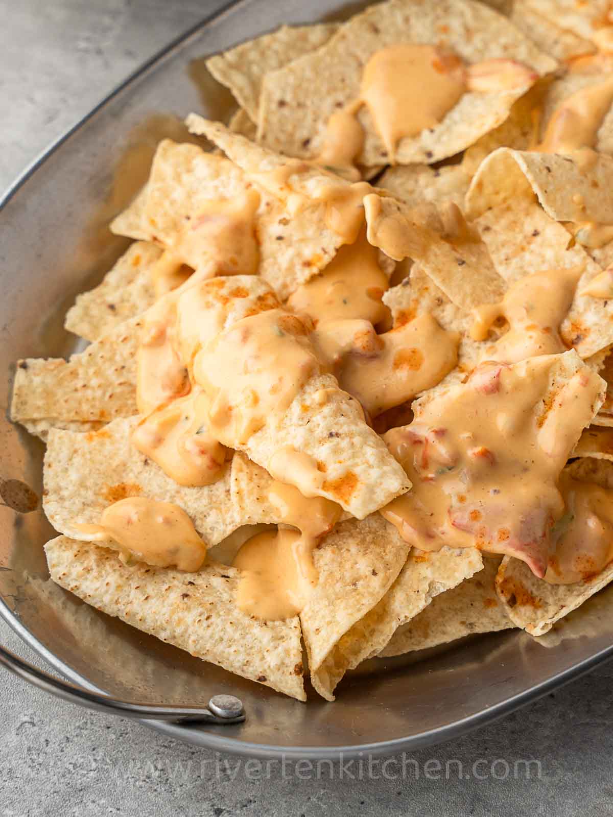 nacho cheese served on a plater. Made with Velveeta and Rotel.